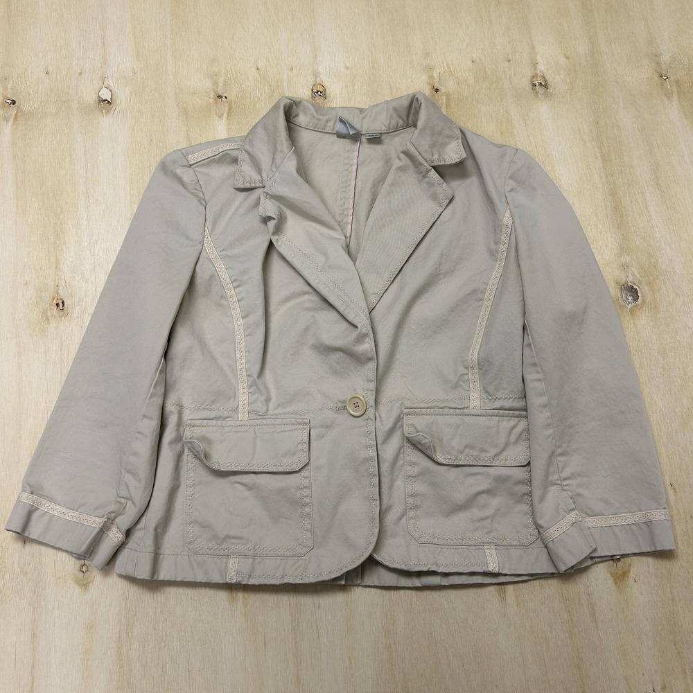 Y2K DKNY City Blazer Jacket Womens 10 Beige One Button Patch Lace Trim Tailored